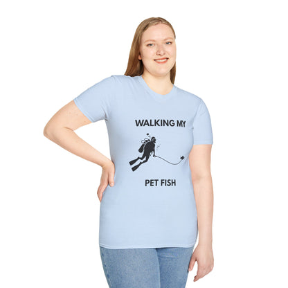 Scuba Diving/Fishing Graphic Tee "Walking My Pet Fish" | Jim's Fishing Apparel